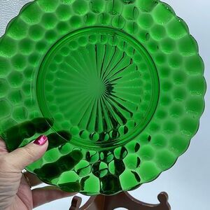 VTG Anchor Hocking Bubble Forest Green plate 9.5” diameter.